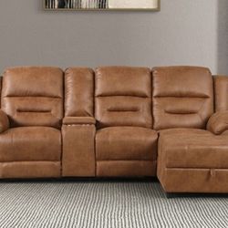 Brand New Brown Leather Reclining Sectional Sofa 