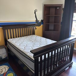 Solid Walnut Wood Bedroom Set-Convertible Bed, Dresser, And Bookshelf