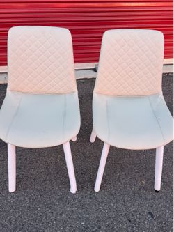 Set of 2 Modern Upholstered Dining Chairs – Beige Faux Leather, White Legs, 33.5”H x 18.3”W x 21.7”D