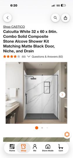 CASTICO Calcutta White Alcove Shower Kit 32x60x84in