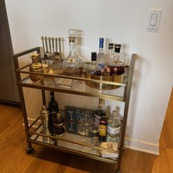 West Elm Terrace-Style Bar Cart – Brass + Glass