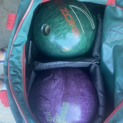 2 X 16lb  Bowling Balls In A Atlanta summer olympics duffel bag vintage 1996 Team USA traveler luggage with detachable insulated lunch bag