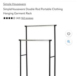 Double Rod Portable Clothing Hanging Garment Rack