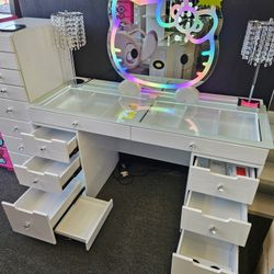 Brand New Vanity 9 Drawers LED Light Inside Desk, Hollywood Mirror Hello Kitty W/ Bluetooth SPEAKER  From $989 Now $899