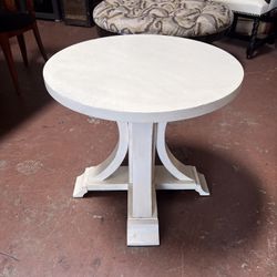 Distressed White Round End Table