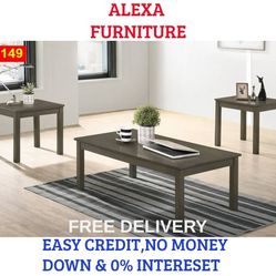 BRAND NEW 3PC COFFE TABLE SET INCLUDES COFFE TABLE, SOFA TABLE,  AND  END TABLE Item #PDX013190