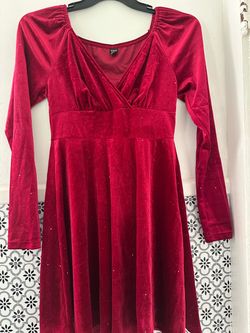 SHEIN Red Velvet Glitter Long Sleeve Dress Medium