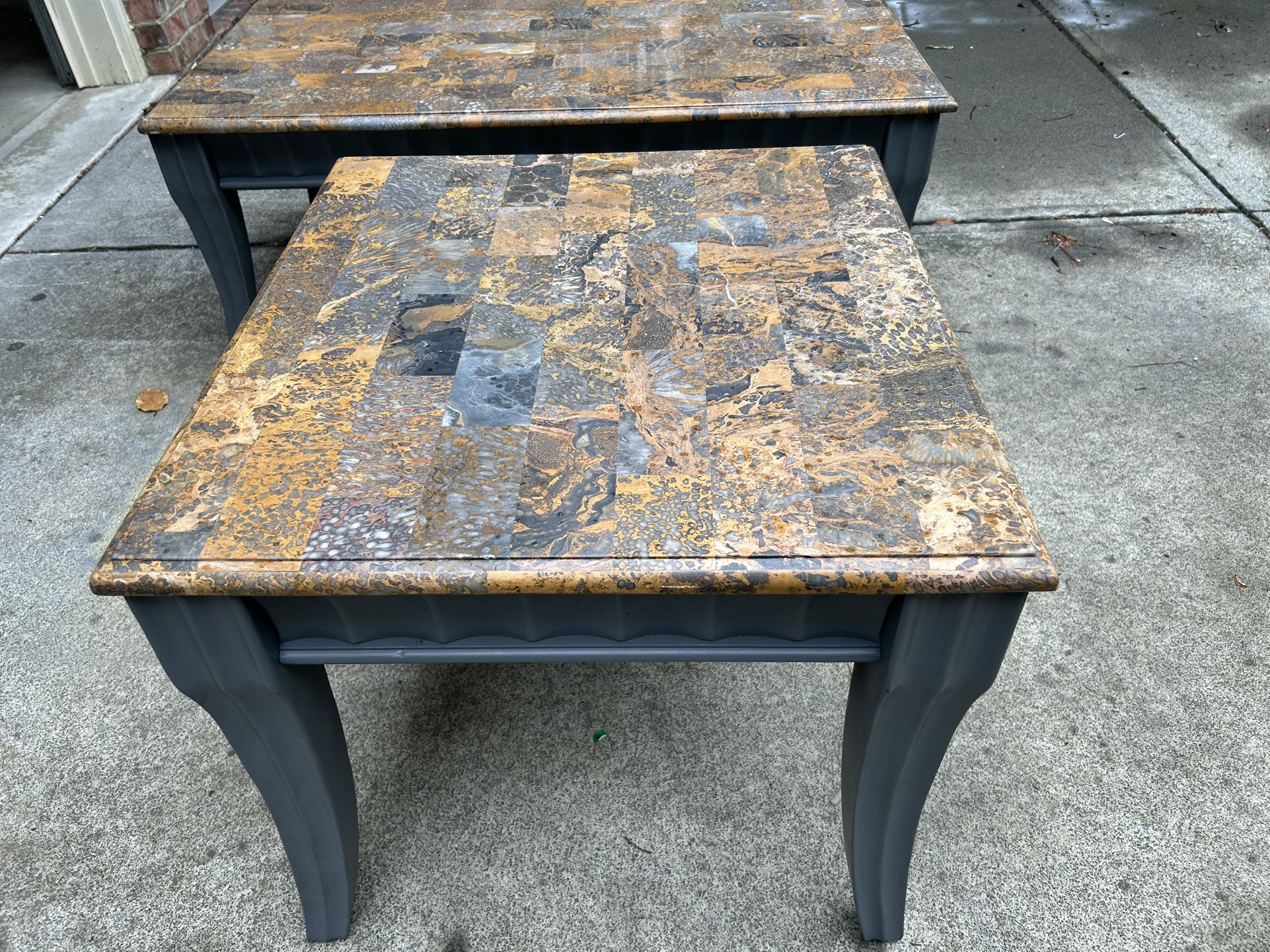 Coffee And End Table With Faux Marble Top
