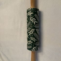 Green Ceramic Rolling Pin With Leaves Design And Wood Handles 