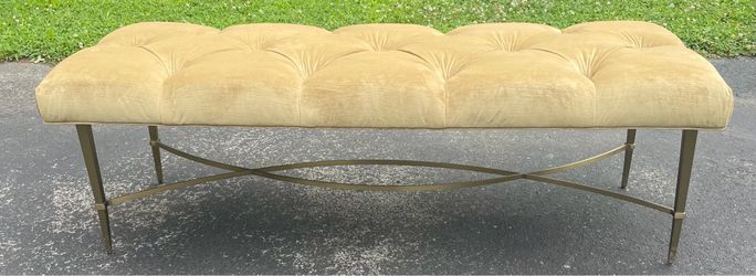 Ethan Allen Sidney Upholstered Leather Metal Bench