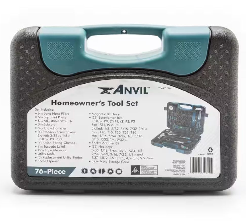 Unopened | Anvil 76-Piece SAE and Metric Homeowners Tool Kit with Case