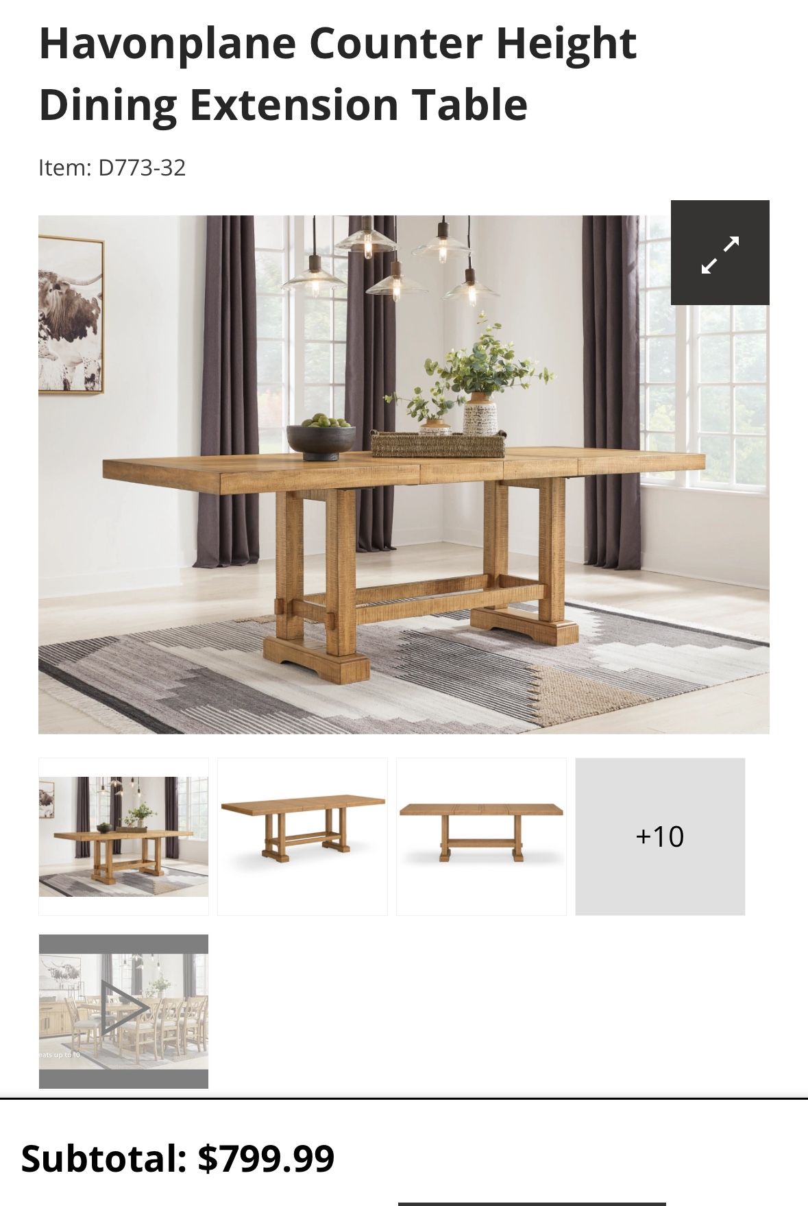 Counter Height Dining Extension Table
