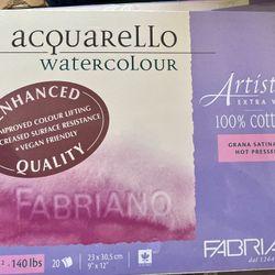 New Never Opened Fabriano Artistico Watercolor Block Extra White 9"x12"