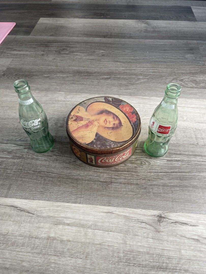 Vintage Coca Cola Tin And Bottles