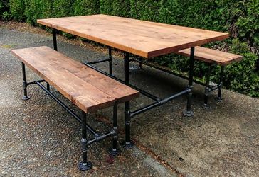Industrial pipe dining table benches rustic furniture