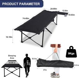 🥨YSSOA Folding Camping Cot with Table for Adults, Portable and Lightweight Sleeping Bed for Outdoor Traveling, Hiking, Easy to Set up, Black
