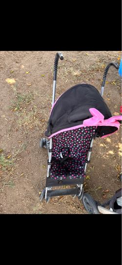 Baby Umbrella Stroller Black Pink Polka Dot