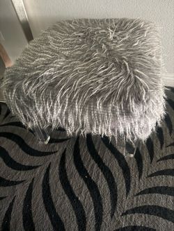 Gray Faux Fur Ottoman