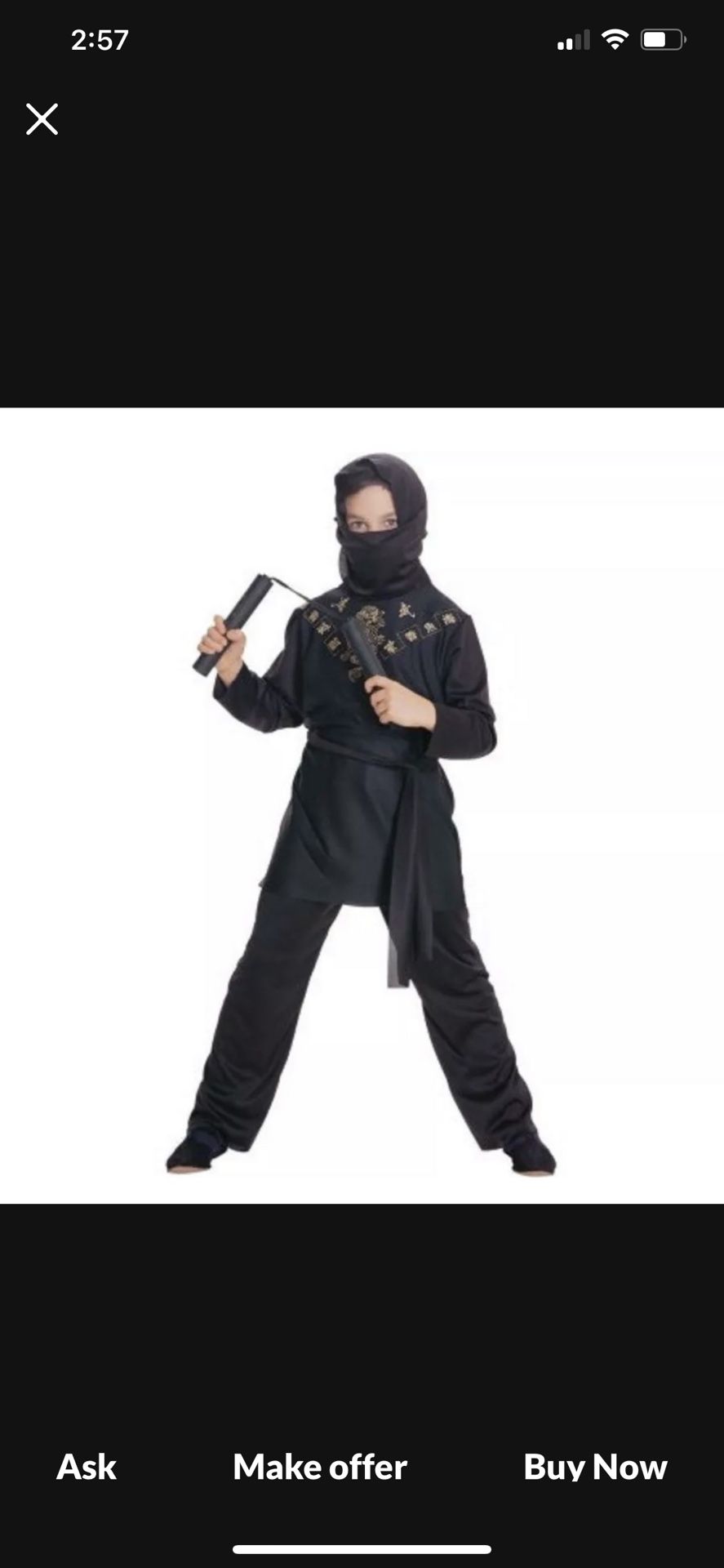 2 Ninja Costumes For Kids Size 6-8 And 8. 10