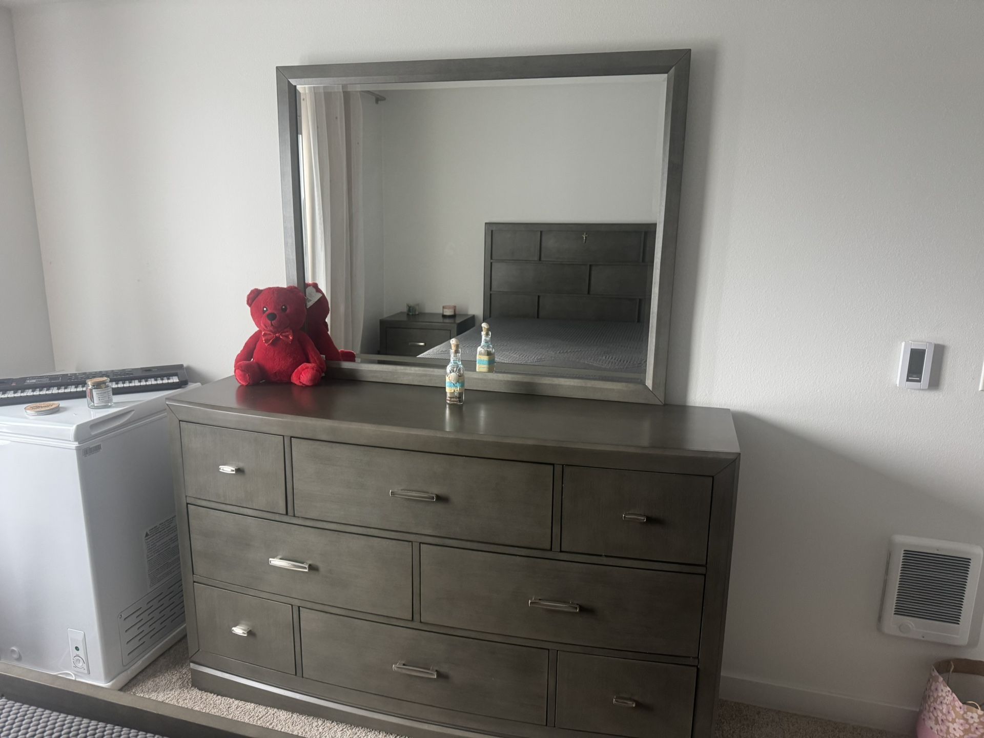 Modern Charcoal Gray Dresser + Matching Mirror