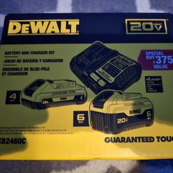 DEWALT
20V MAX Lithium-lon 6.0Ah and
4.0Ah Battery and Charger
Starter Kit NEW SEALED WITH WARRANTY AND RECEIPT 