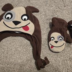 Children's Place Toddler Boys Dog Face Fleece Winter Hat and Mittens