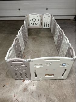 Large Collapsible Baby Playpen - Gray and White