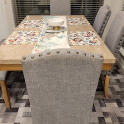 Marble Dining Table With 4 Chairs And One Sitting Bench