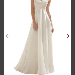 Abaowedding Women's Wedding Dress Lace Double V-Neck Sleeveless Evening Dress