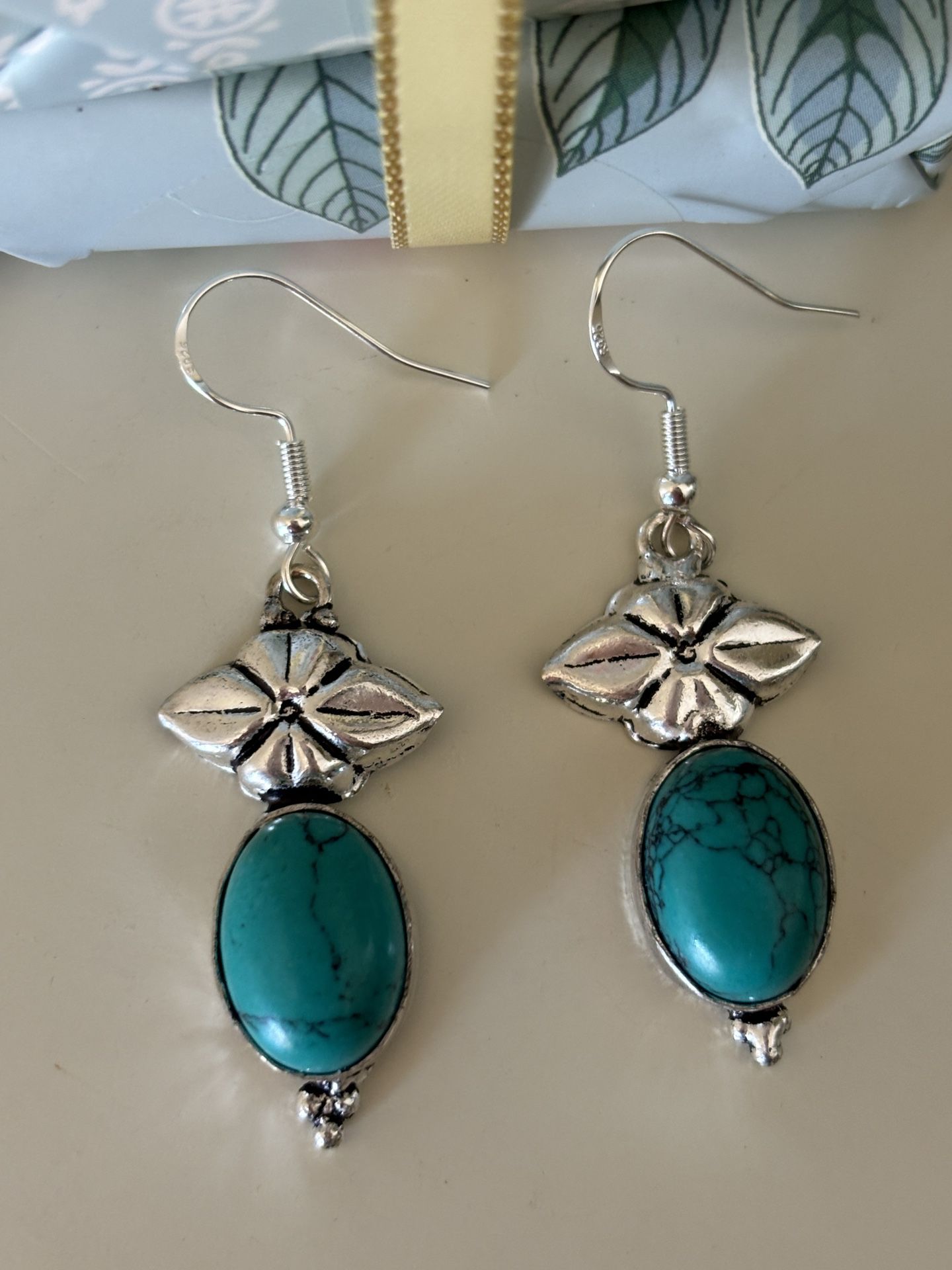 925 Sterling Silver Turquoise Gemstone Vintage Style Earrings