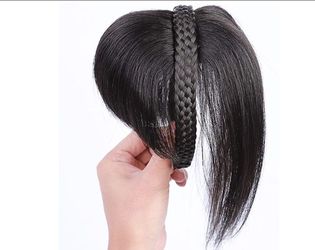 Human Hair Twist Braided Headband Topper Breathable Rose Mesh 10" Natural Black