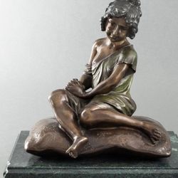 Auguste Moreau "Girl on Pillow" Bronze Sculpture