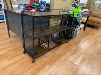 industrial-style home bar table and wine rack 44”L x 13”D x 33”H  $60