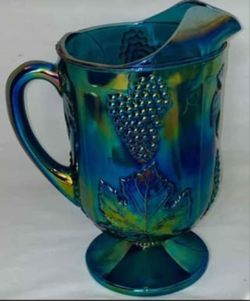 Indiana "Harvest Grapes" Blue Carnival 11" pitcher