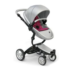 Retail $1500 Mima Xari Silver/ Pink Luxury Stroller with Reversible Reclining Seat & Carrycot