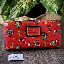 2022 Disney Parks Loungefly Runaway Railroad Mickey and Minnie Mouse Red Wallet