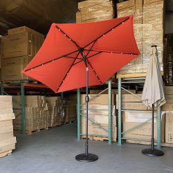 New in Box $70 Patio Umbrella Set (9 ft LED Umbrella and 30lbs Weight Base) Tilt Crank Outdoor Garden Market 