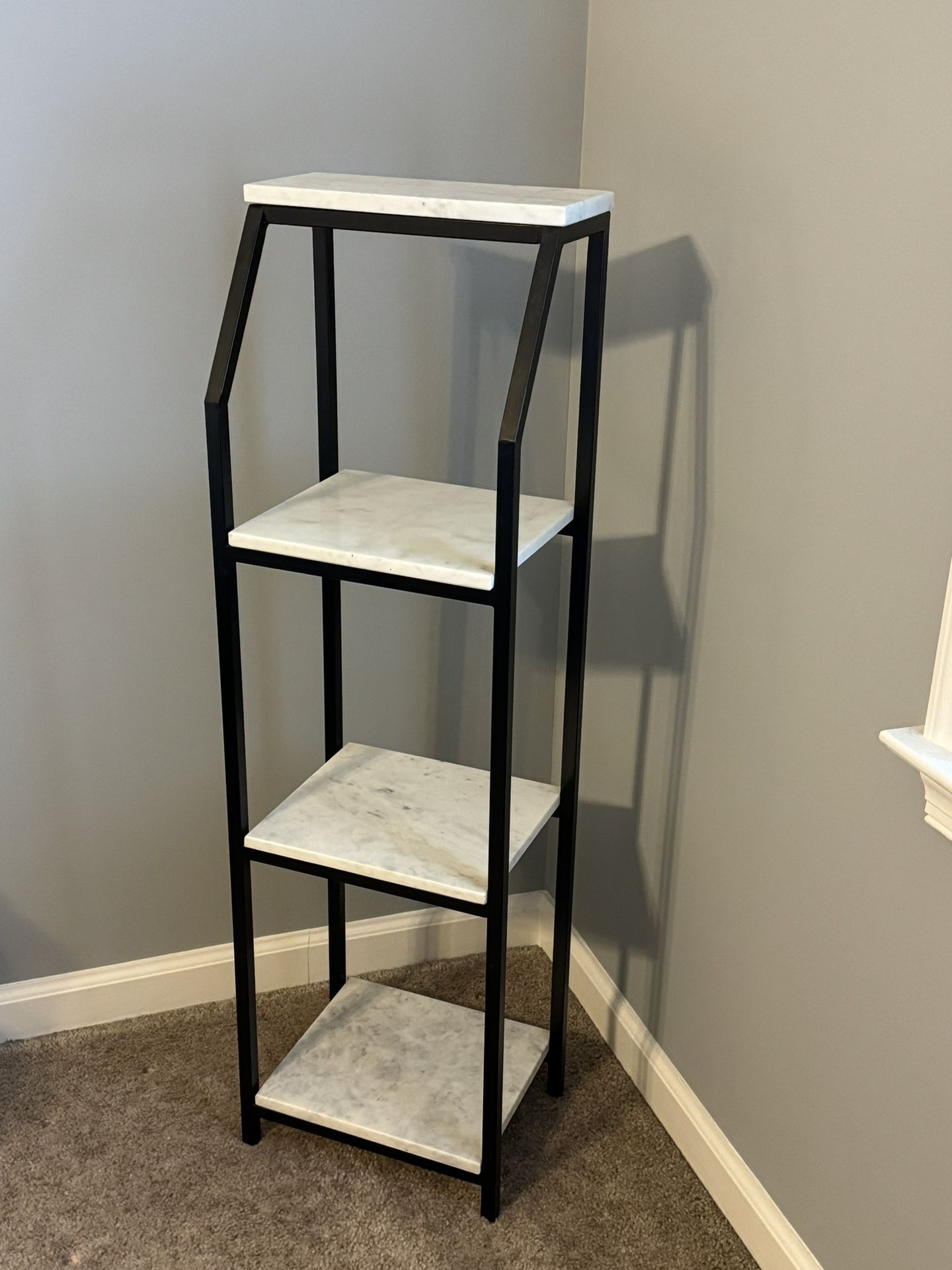 White Marble & Black Metal Etagere Shelf Stand 