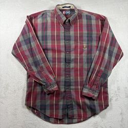 Vintage Chaps Ralph Lauren Shirt Mens L Red Plaid Long Sleeve Button Up #3591
