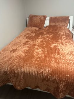 Velvet Quilt Full/Queen Size-90''x98'', Lightweight Burnt Orange Velvet Comforter Set with 2 Pillow