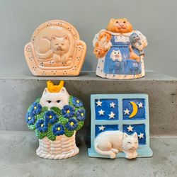 Vintage Clay Art 1990 Cat Magnets Set of 4