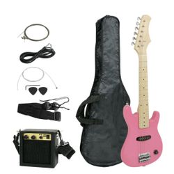 30" Electric Guitar + 5 Watt Amp + Gig Bag Case + Guitar Strap Beginners pink