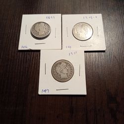 Three Barber Quarter Dollar 1911, 1908 O, 1899