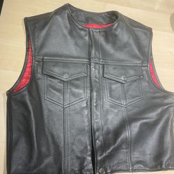 Leather Vest Snap No Collar Sz L
