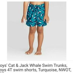 Boys' Cat & Jack Whale Swim Trunks, boys 4T swim shorts, Turquoise

