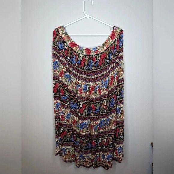 Vintage Sag Harbor Hippie Boho Floral Print Black Pilgrim Skirt Women Medium