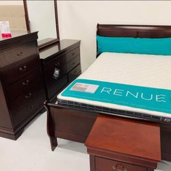 Queen Bedroom Set Bed Frame, Dresser, Mirror, Night Stand ✅ Mattress Sold Separately ⭐No Needed Credit Check 💛 $39 Down Payment with Financing