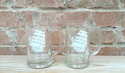 Vintage "The Hungry Fisherman" Glass Steins