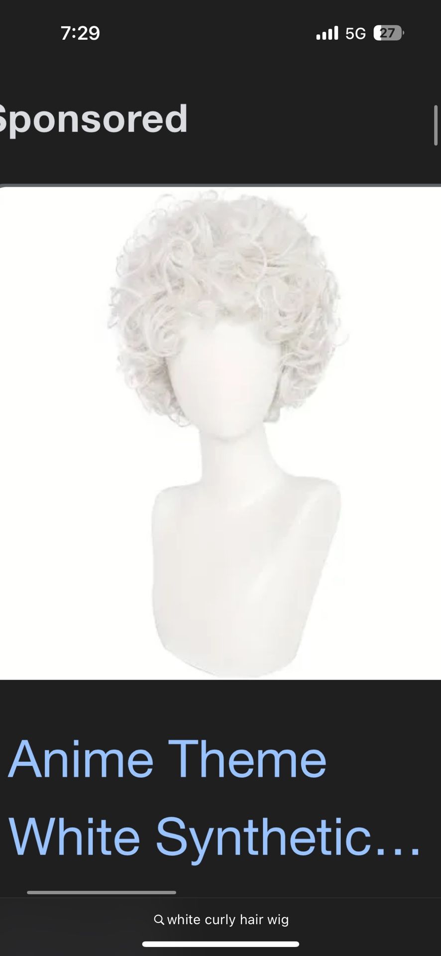 White Curly Hair Wig 