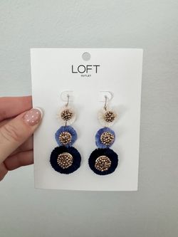 LOFT Blue Fringe Statement Earrings